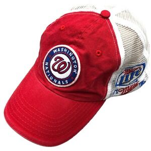 Washington Nationals Hat Cap Snap Back Red White Trucker Mesh Miller Lite Adult